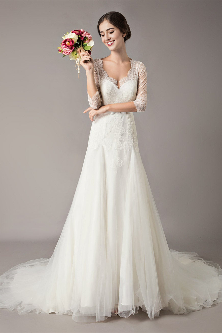 Robe de mariée mi-longue en dentelle Weitese